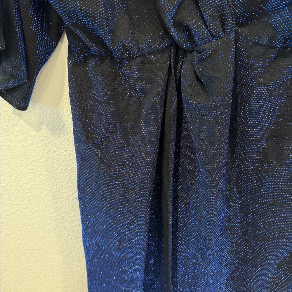 Zara Midnight Blue Shimmer Sparkle V-Neck Crossover Dress Size Medium - Picture 5 of 7